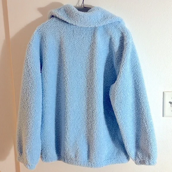 NWT Athleta girl teddy fleece zip up jacket in light blue color size 12 - Picture 12 of 12
